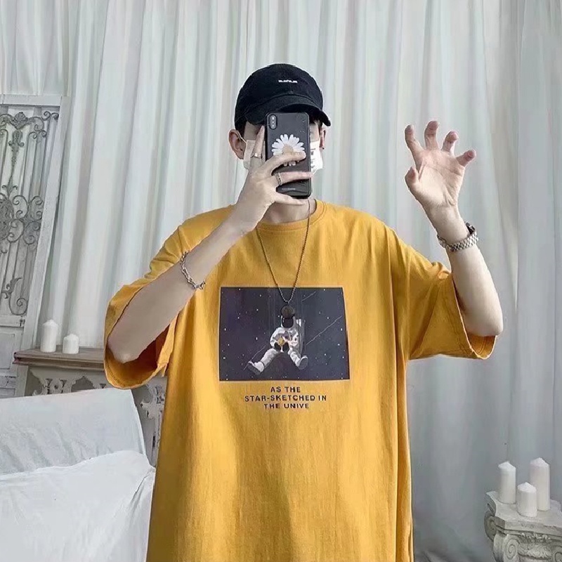 Áo Thun Nam Dáng Rộng In Hình Phi Hành Gia Phong Cách Hàn Quốc Thời Trang