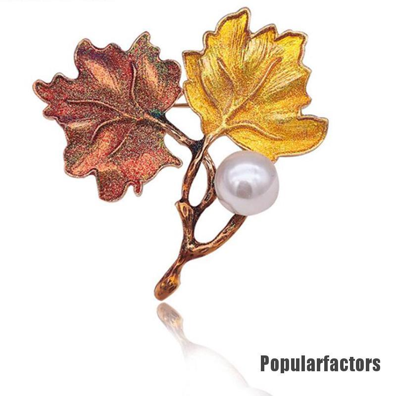 Ghim Cài Áo Hình Chiếc Lá Đính Ngọc Trai Nhân Tạo