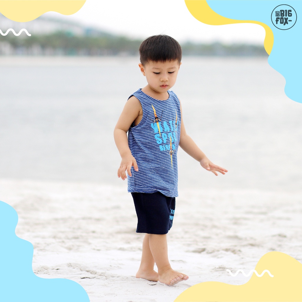 Bộ Cotton Bé Trai Bigfox Size Đại, Bộ Ba Lỗ Trẻ Em Mùa Hè Chất Cotton In Hình WATER SPORT 3-11