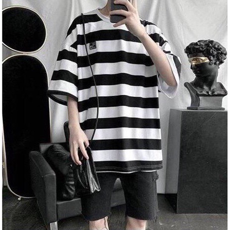 Áo thun tay lỡ form rộng - phông nam nữ cotton oversize - T shirt sọc tem vuông - 2N Unisex