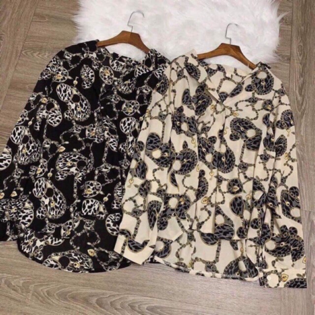 Áo sơ mi lụa họa tiết da báo, mắt xích  được chọn mẫu inb