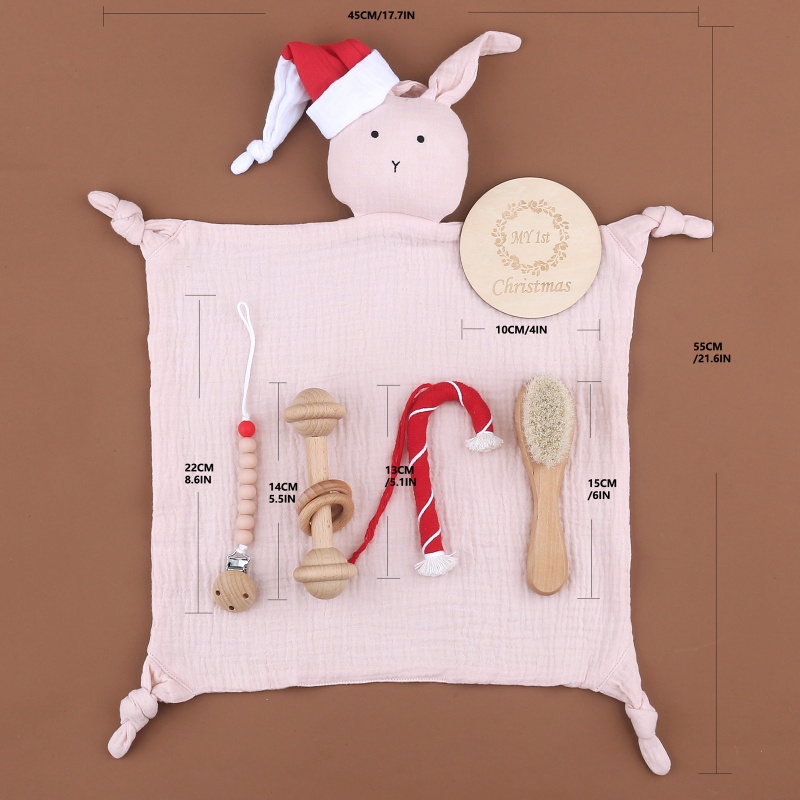 Bộ 6 Món Đồ Chơi Gồm Khăn Cotton Và Kẹp Ti Giả Bằng Silicone Hình Thỏ Cho Bé