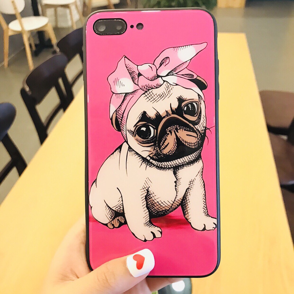Ốp lưng iphone - Ốp kính CÚN PUG dành cho iphone 6 đến 14promax - k245