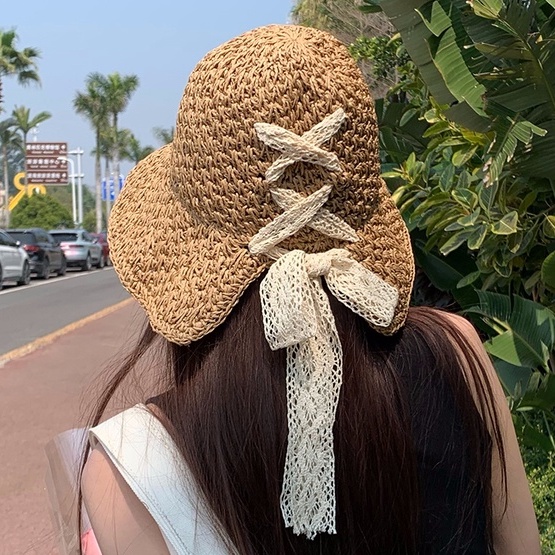 Nón Cói Rộng Vành Phối Nơ Thời Trang Đi Biển Cho Nữ