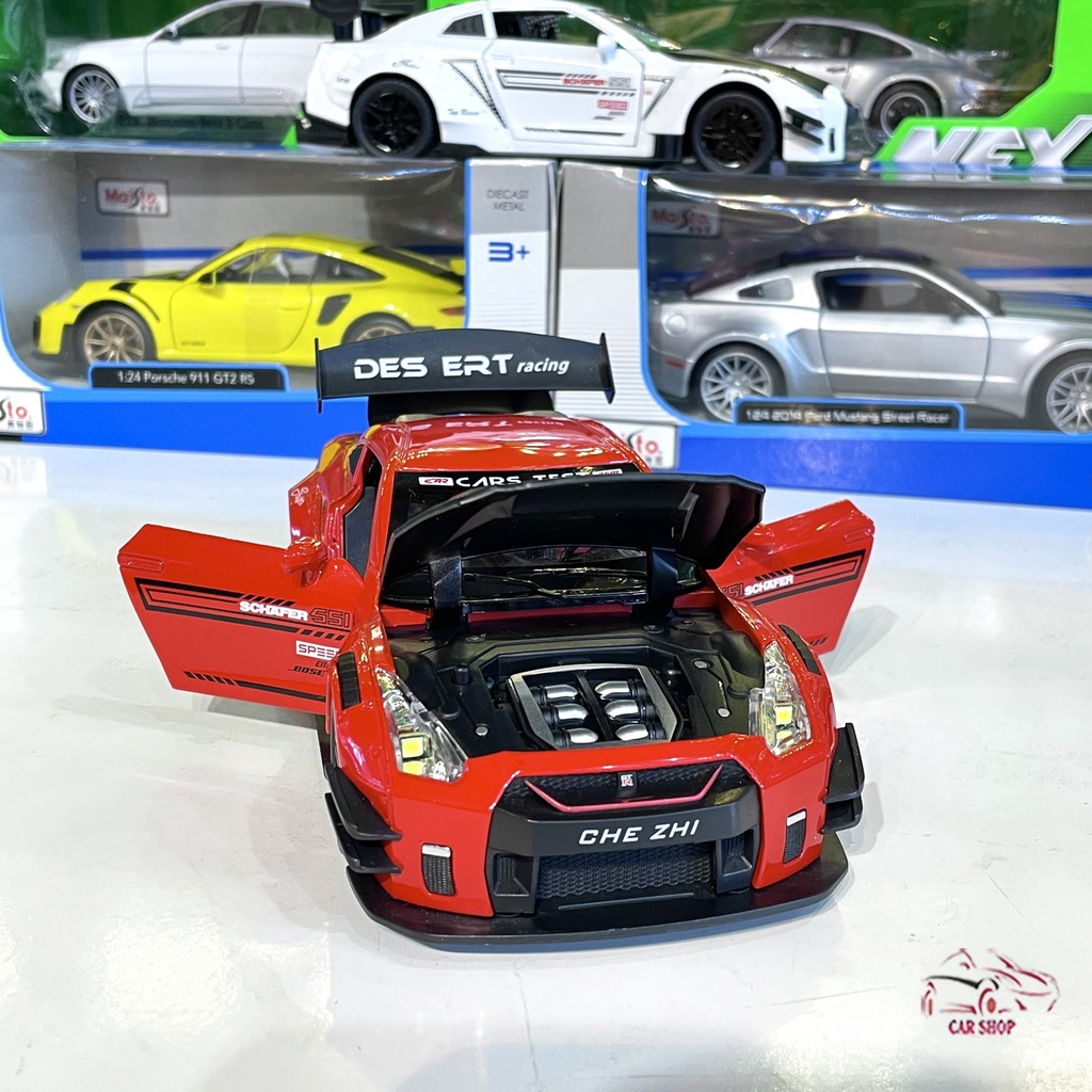 Mô hình xe kim loại Nissan GT R tỉ lệ 1:24 hãng CHEZHI 2 màu (trắng+đỏ)