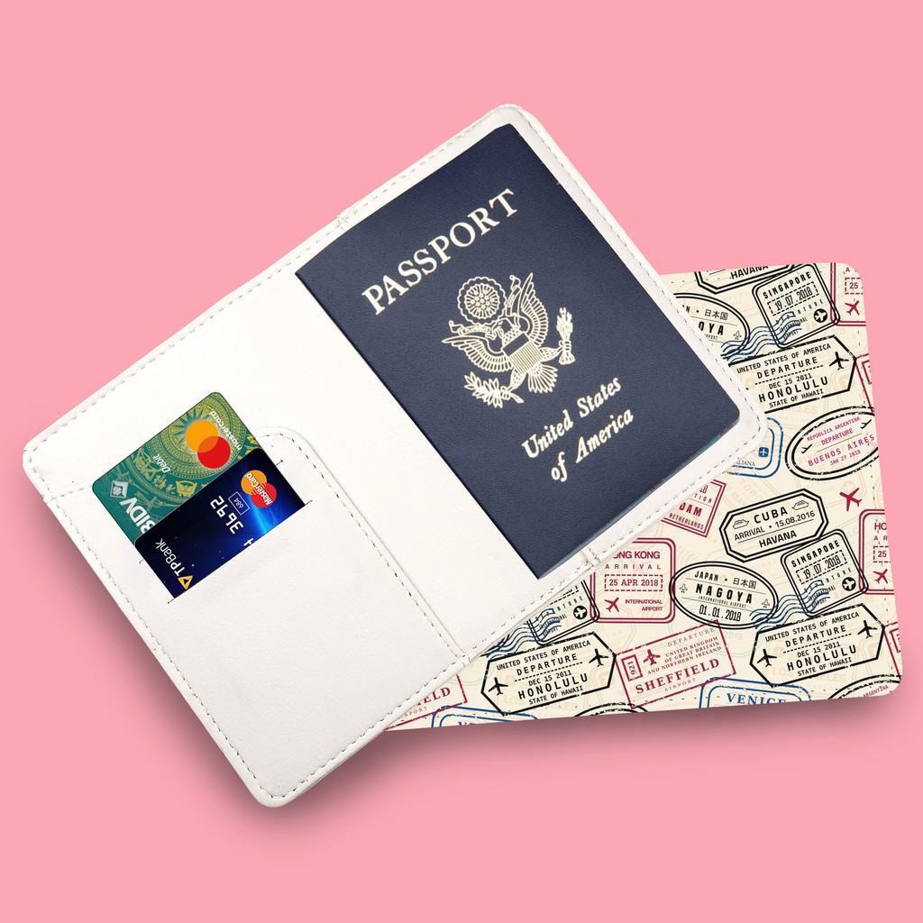 Ví Passport Du Lịch TEM DÁN - STAMP - Bao Da Hộ Chiếu Và Thẻ Phụ Kiện Độc Đáo - Passport Cover Holder - PPT188