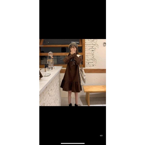 Váy nhung tăm dài tay dáng đuôi cá cổ bèo ngang Ulzzang | BigBuy360 - bigbuy360.vn