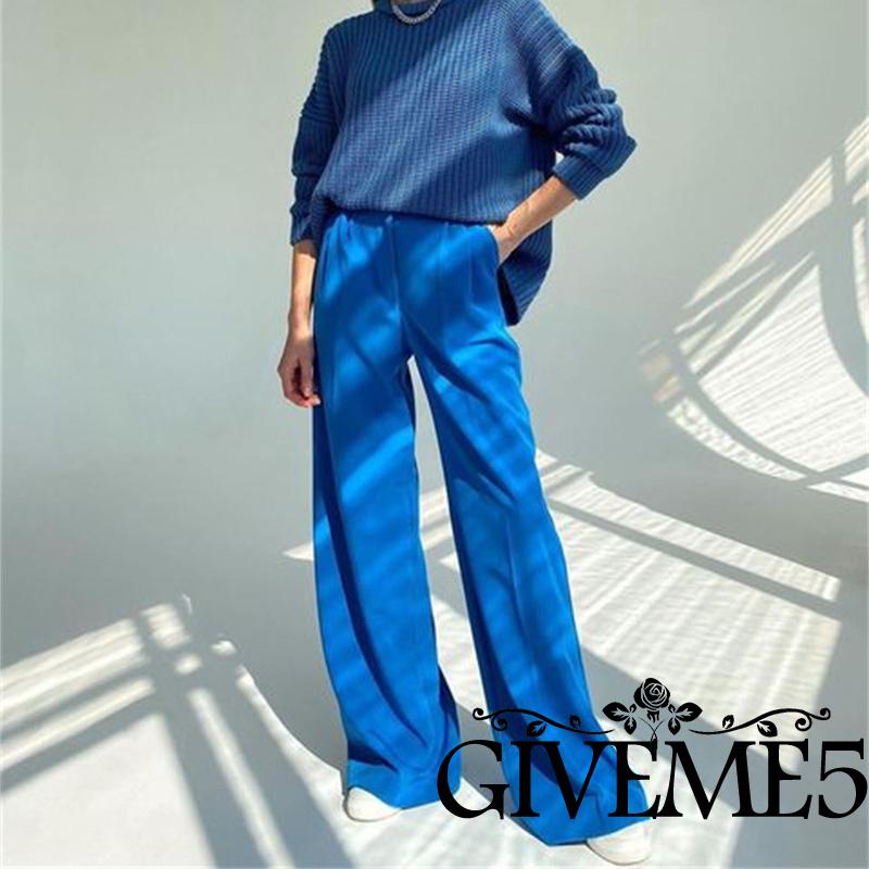 Quần ống rộng Lưng Cao Màu Sắc Đơn Giản Thời Trang Cho Nữ