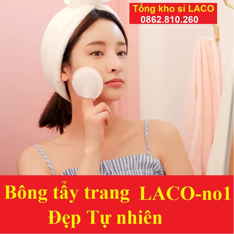 Bông Tẩy Trang cao cấp túi 50pcs Lameila LACO , 3 lớp đàn hồi co dãn, Mỏng Siêu mềm mịn, Dai Thấm Hút nhanh