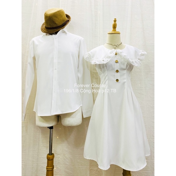 Đồ đôi áo váy siêu xinh trắng cổ ren Forever Couple Store (có ảnh thật)