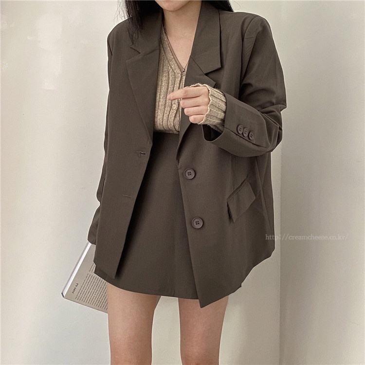 Kumi,vn SET vest blazer chân váy ngắn áo len cúc nhỏ phong cách Hàn Quốc