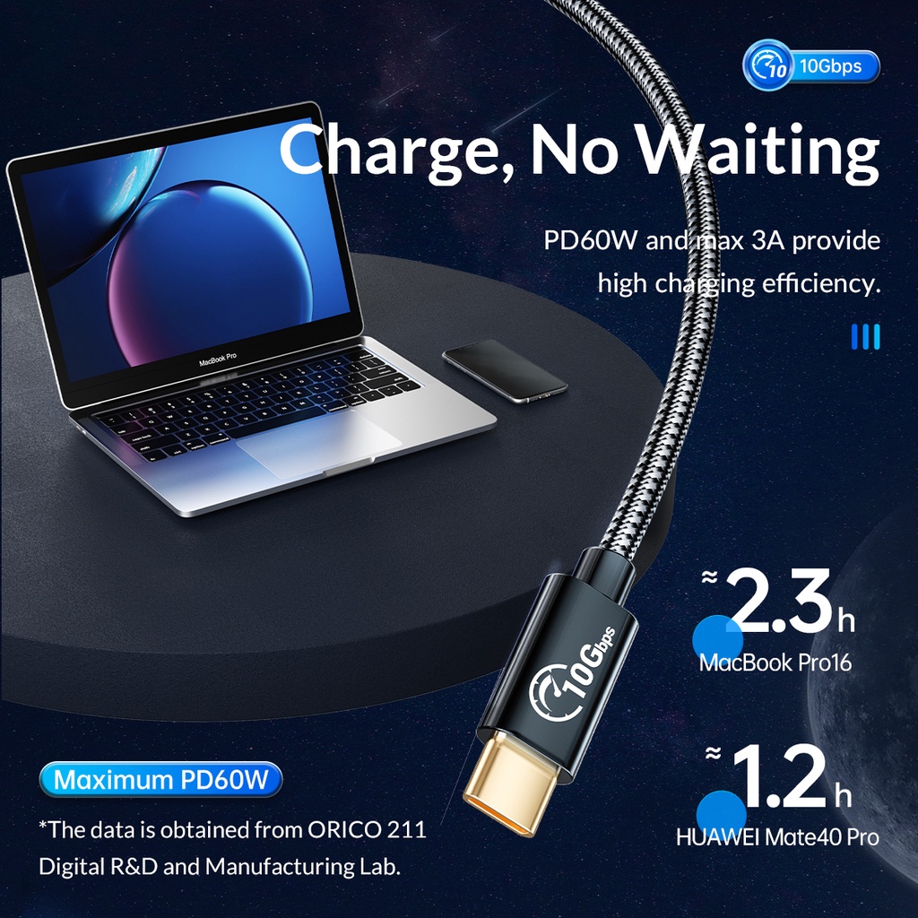 ORICO 10Gbps Type-C Cáp USB 3.1 PD60W Cáp sạc nhanh OTG Adapter Patch Cord Extension cho iPhone 15 Macbook Samsung