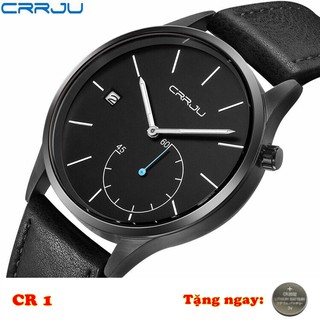2 màu - đồng hồ nam crrju cr1-2 chính hãng dây da kim giây xéo