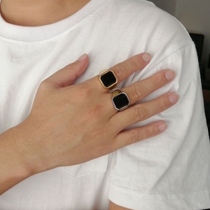weiweijewelry/Nhẫn bạc thời trang nam-Nhẫn đá quý đen