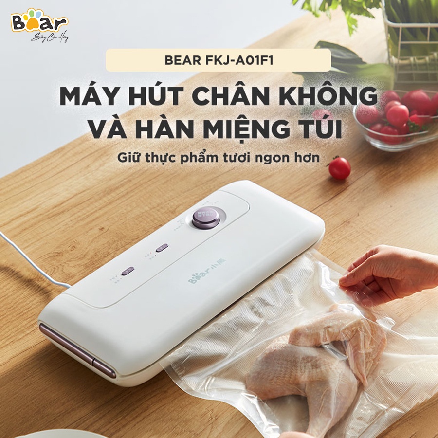 [Bear Chính Hãng]Máy hút chân không thực phẩm Bear VS-B01V1 màu trắng công suất 130W. Lực hút mạnh, áp suất 70KPA