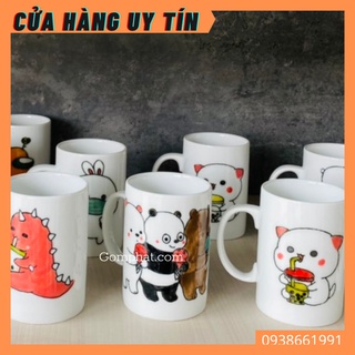 Cốc uống nước- Cốc sứ cao cấp họa tiết vẽ tay dễ thương size to - 450ml - Bát Tràng