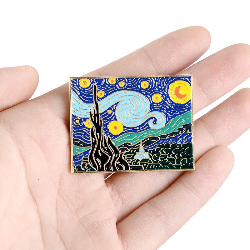 Fashion Vincent Van Gogh's Oil Painting Starry Night Enamel Pin Artist Badge Brooch