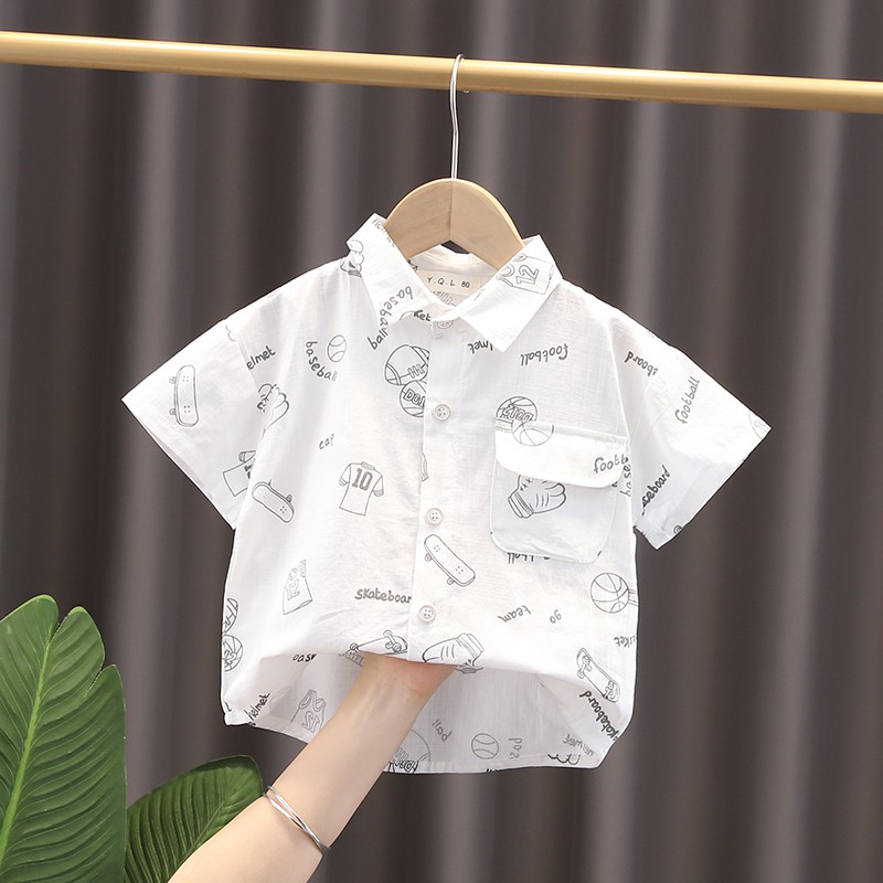 Áo Sơ Mi Tay Ngắn Chất Liệu Cotton Mỏng Thời Trang Mùa Hè Cho Bé Trai