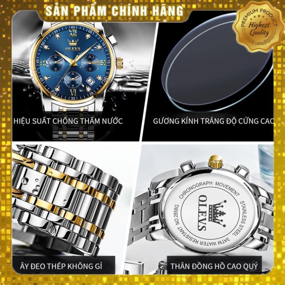 [ HÀNG CHÍNH HÃNG] Đồng hồ OLEVS 2858 nam đa chức năng thời trang dây đeo bằng thép không gỉ,BH 12 tháng
