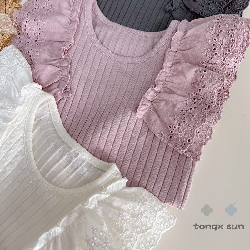 [Babycat] Hàng Có Sẵn Áo Thun Cotton Không Tay Phối Ren Phong Cách Nhật Bản Hàn Quốc Thời Trang Mùa Hè Nhỏ Nhắn Dễ Phối Đồ Dành Cho Bé Gái