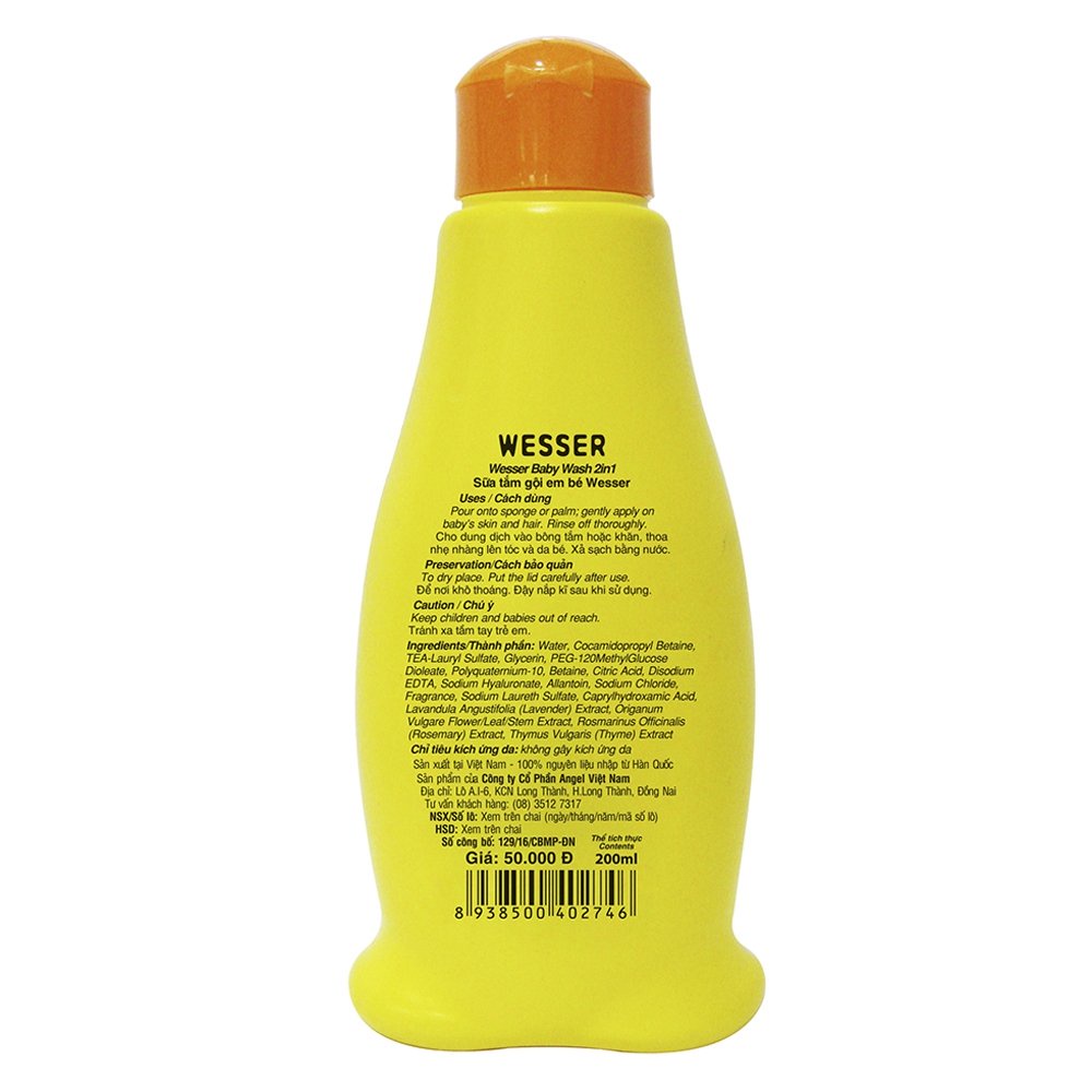 Sữa tắm gội WESSER baby wash 2 trong 1 cho bé cưng, nguyên liệu hàn quốc 100%