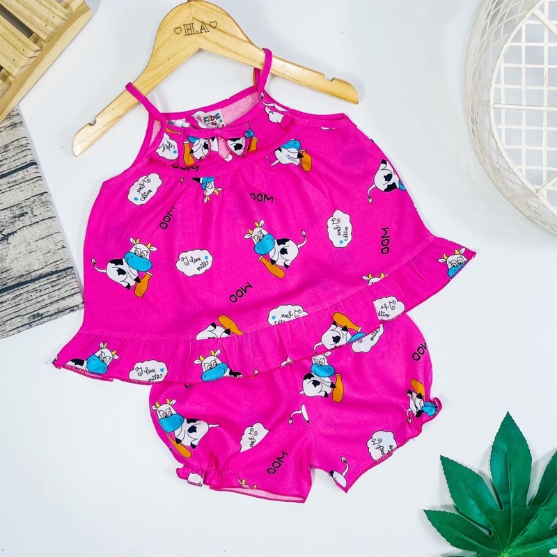 Đồ bộ tôn  mẫu 2 dây nhỏ lai bèo họa tiết đáng yêu cho bé gái 4-13kg - MeGauu DTN01