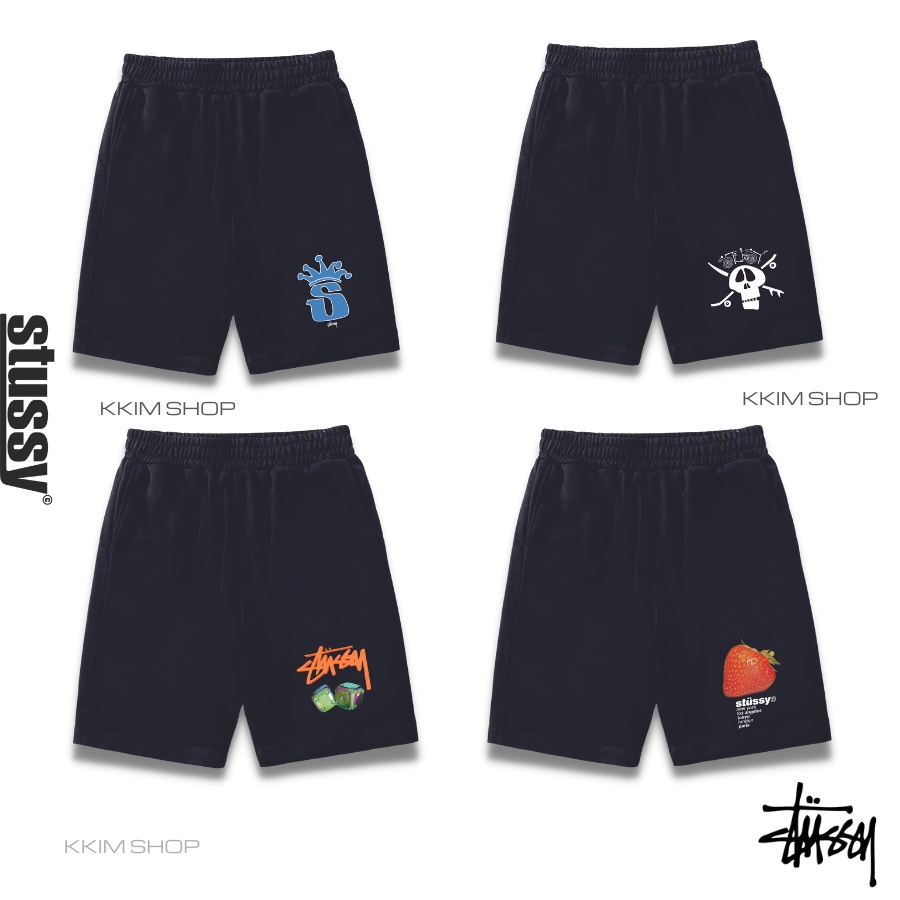 QUẦN Short STUSSY Nam Nữ Unisex , Quần đùi thun đen, lửng cộc ngắn form rộng chất vải Poly 2 DA. KKIM SHOP