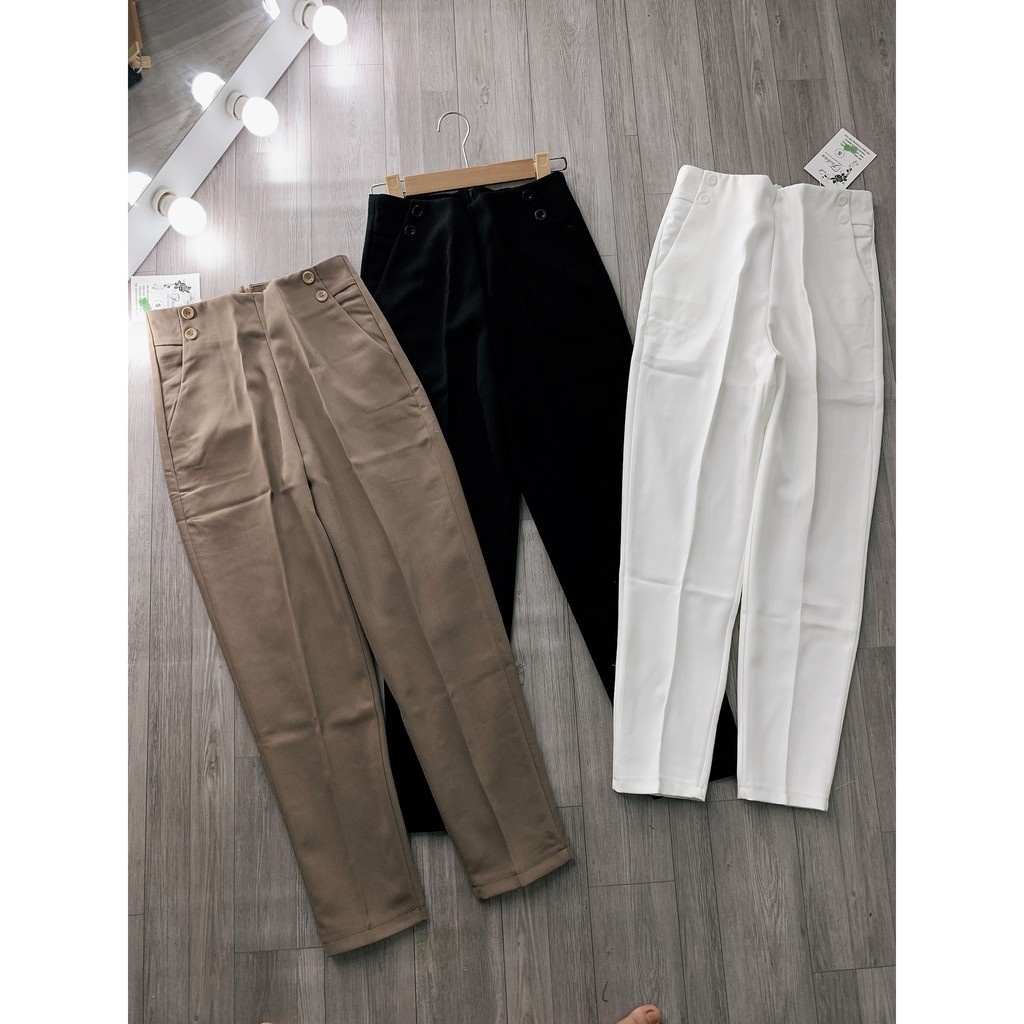 Quần Baggy Lưng Cao, Quần Công Sở Nữ Phối Cúc Sườn Khoá Sau B490