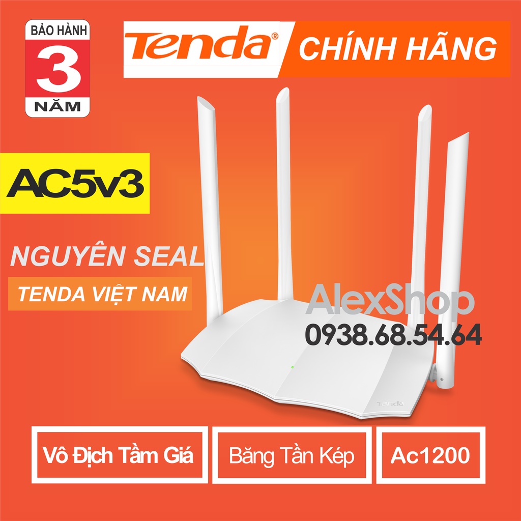 [Chính Hãng BH 3 Năm] Tenda. AC5v3 Thiết Bị Phát Wifi AC1200M Băng Tần Kép 2.4G và 5G