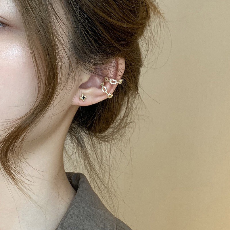 Khuyên kẹp vành tai không xỏ lỗ đính đá zircon thanh lịch phong cách Pháp cho nữ