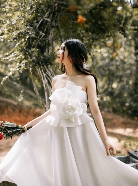 Đầm xoè cúp kết hoa hồng eo SANG TRỌNG - MS71Y- Size M/L đến 57kgMM MM