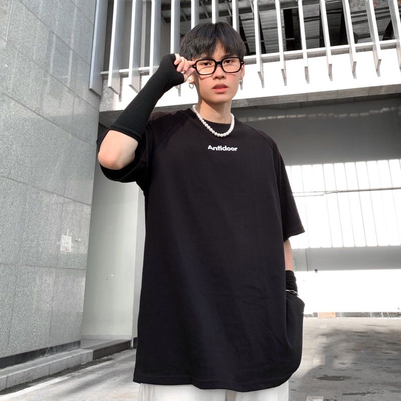 TEE LOGO ANTIDOOR CAO CẤP 100% COTTON OVERSIZE - MÀU ĐEN - HÌNH THẬT SHOP CHỤP