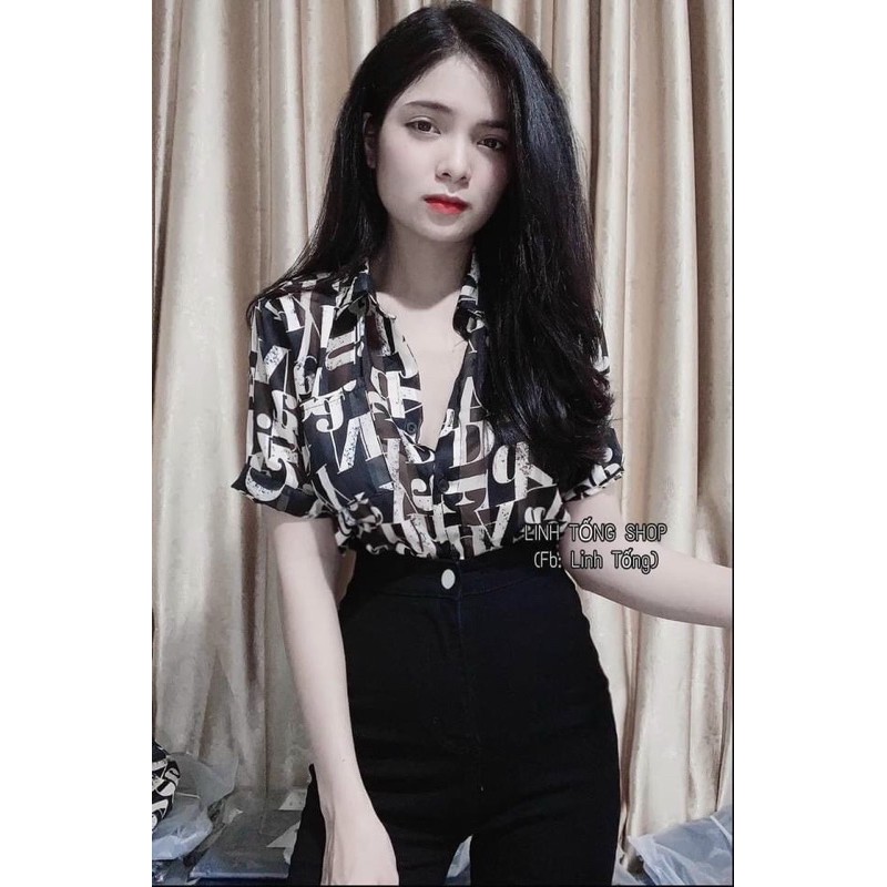Áo sơ mi voan chữ 2 màu