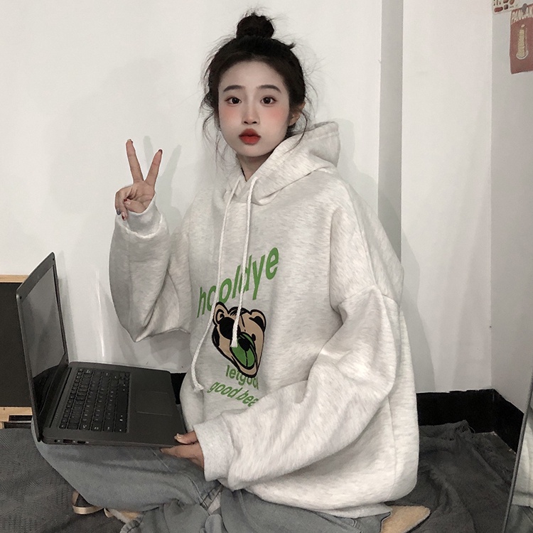 Áo hoodie Zhelihangfei dáng rộng họa tiết hoạt hình xinh xắn dễ phối đồ