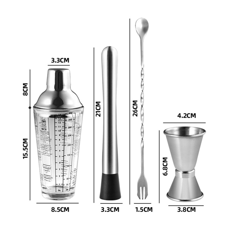 Bộ Cốc Lắc Pha Chế Rượu Cocktail Trong Suốt Có Thang Đo Tiện Lợi Dành Cho Bartender