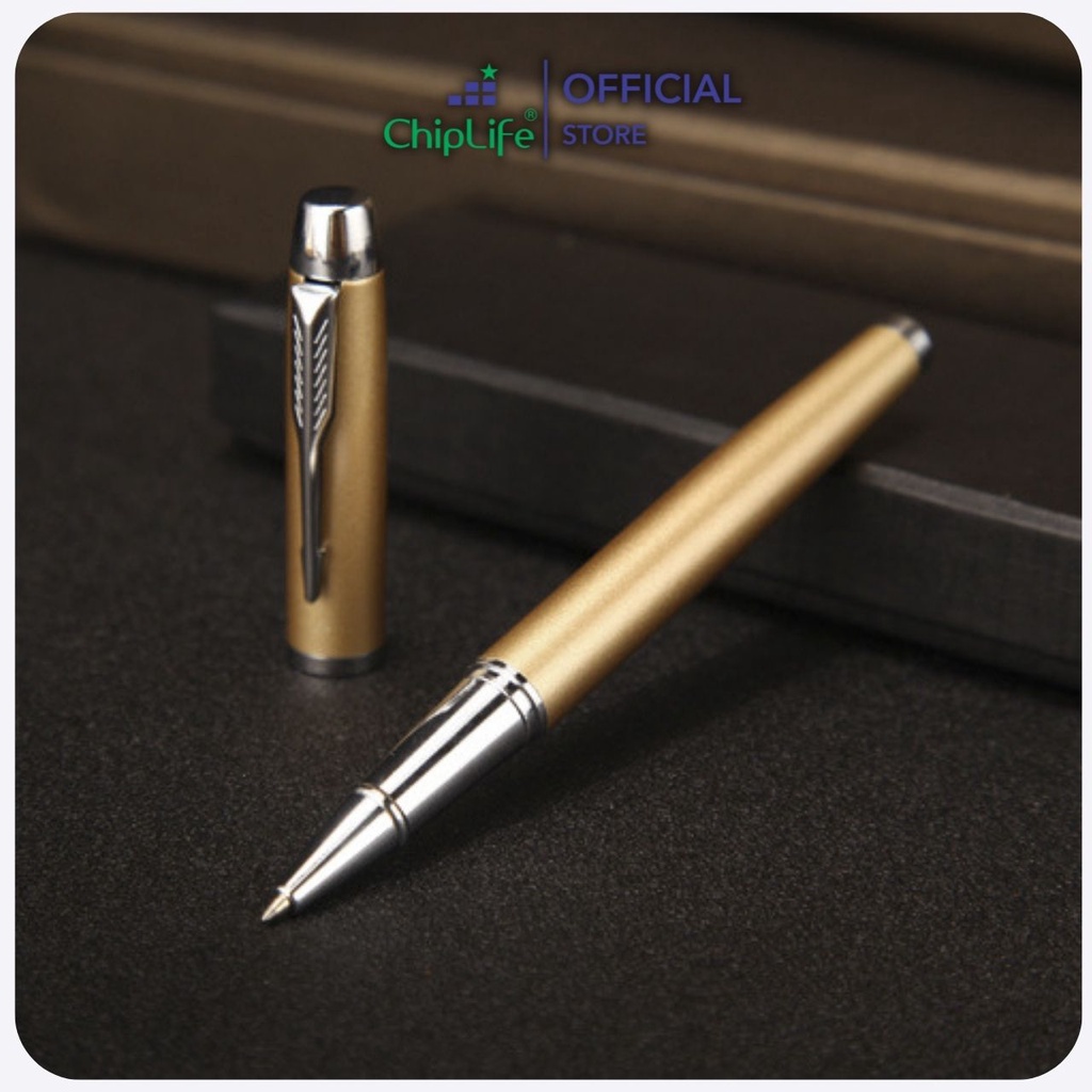 Bút ký khắc tên theo yêu cầu CHIPLIFE IMV029 - Vàng viền bạc ngòi 0.5mm mực xanh