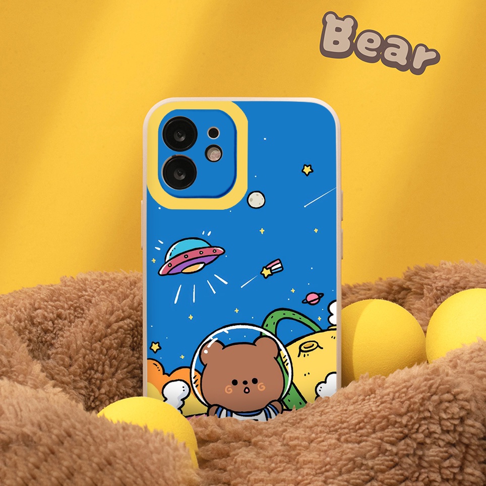 Ốp Lưng Điện Thoại Iphone–ốp iphone 8 Plus phi hành gia gấu siêu cool cạnh vuông 6/7/8/Plus/X/Xr/11/Pro/Max/12/13/promax