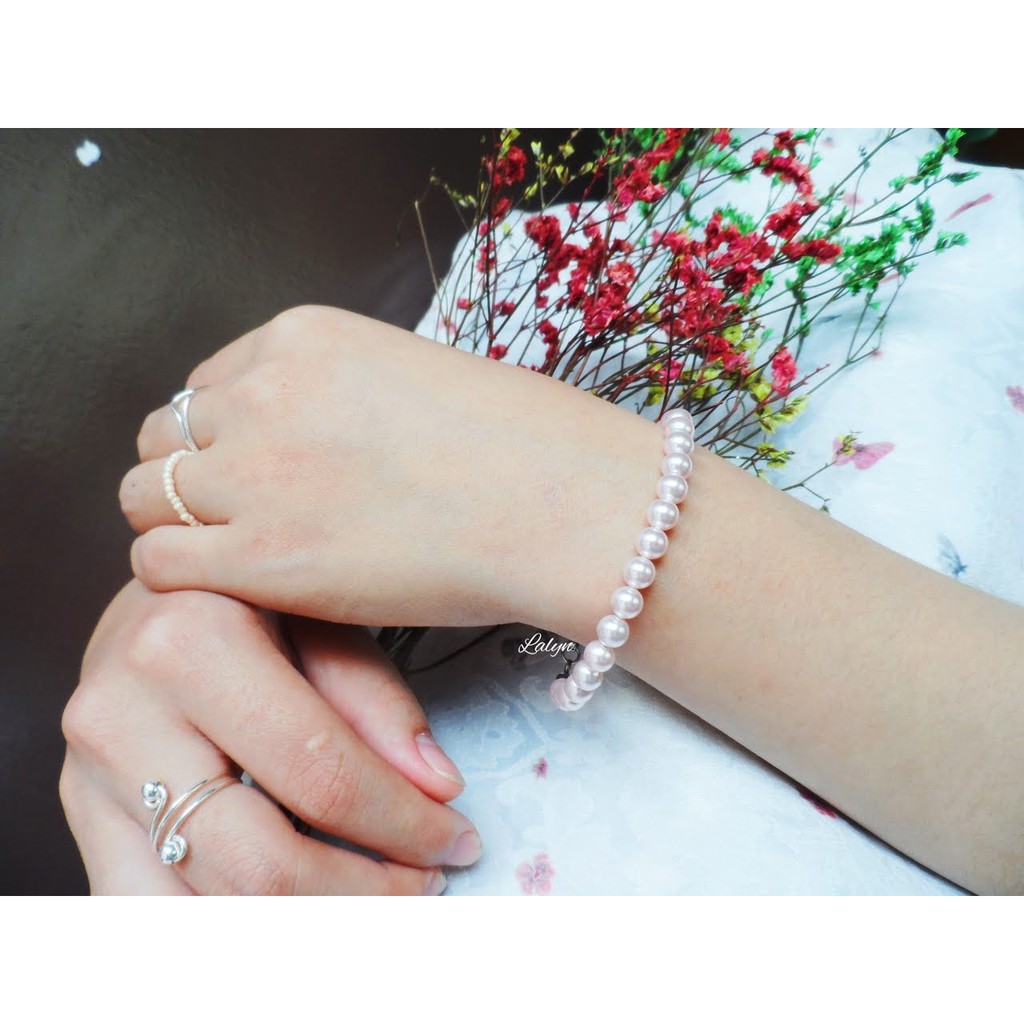 Vòng tay Lắc tay handmade ngọc trai pha lê Swarovski Áo cao cấp chính hãng B014 màu Rosaline - Hồng