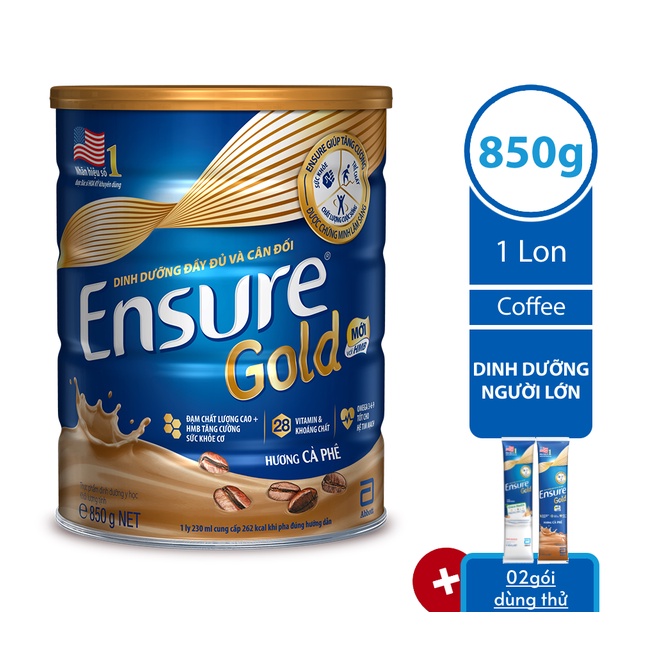 [Tặng 2 gói dùng thử bất kì] Sữa bột Ensure Gold Coffee (HMB) 850g