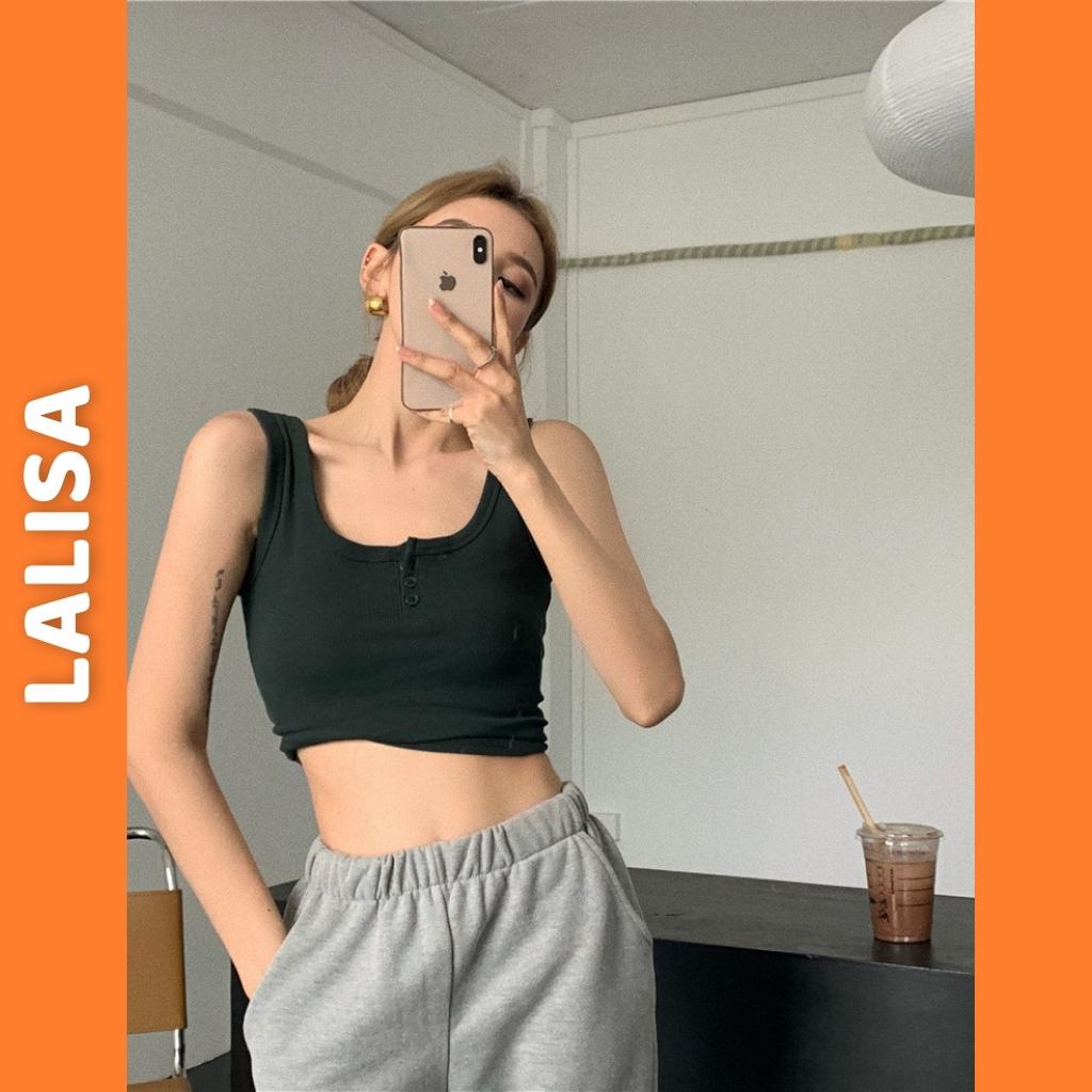 Áo Hai Dây Croptop LALISA Áo Crt Kiểu Ôm Body Cổ Vuông Nút Bấm Sexy Hàn Quốc Hai Màu Trắng Đen Phù Hợp Đi Chơi AO034