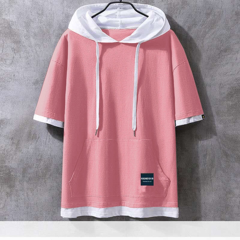 Áo Hoodie Tay Ngắn 100% Cotton Thời Trang Mùa Hè Hàn Quốc Cho Nam
