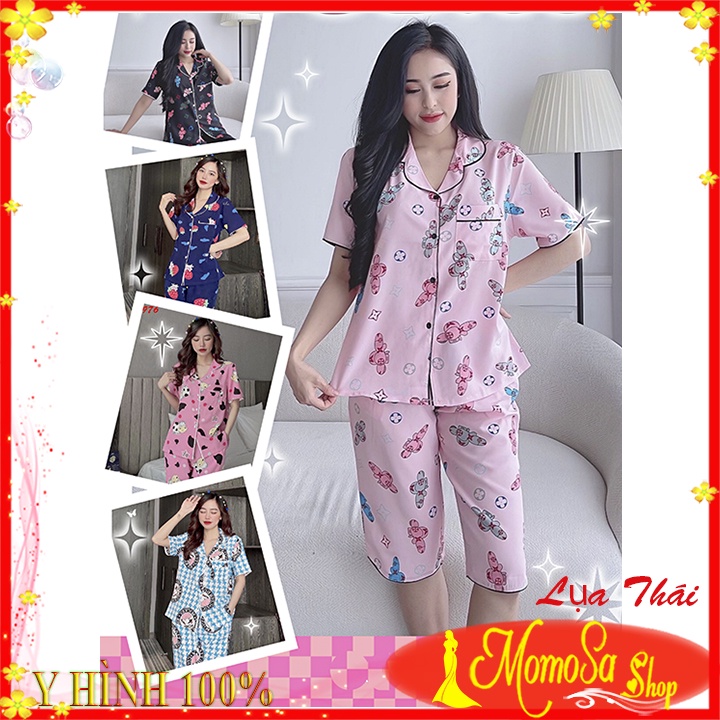 Đồ Bộ Pijama Nữ Mặc Nhà Đồ Bộ Lụa Thái Cao Cấp Mềm Mịn Quần Lửng - MOMOSA