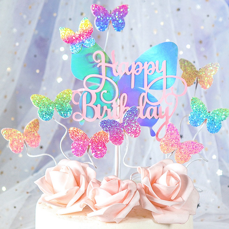 Set 10 Phụ Kiện Trang Trí Bánh Kem Hình Bươm Bướm Dễ Thương