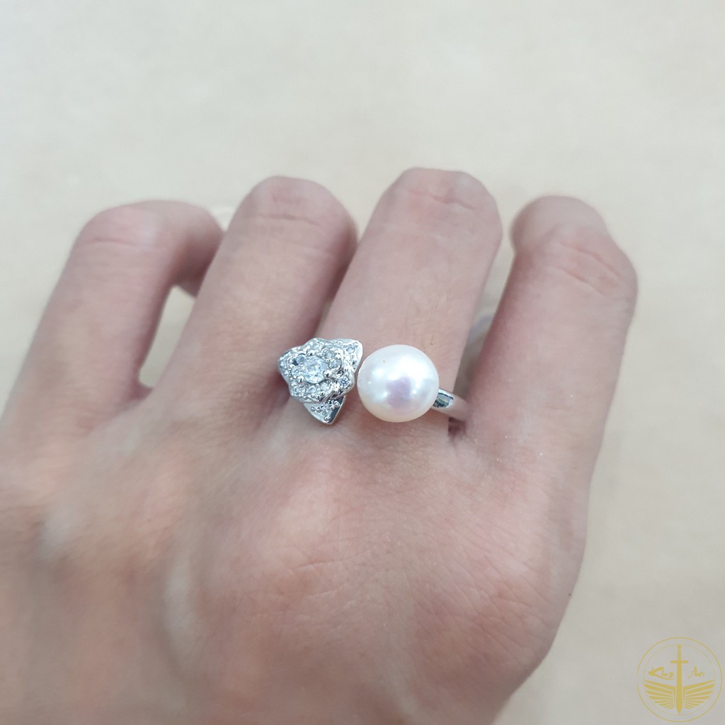 Nhẫn nữ đính ngoc trai bạc 925 freesize