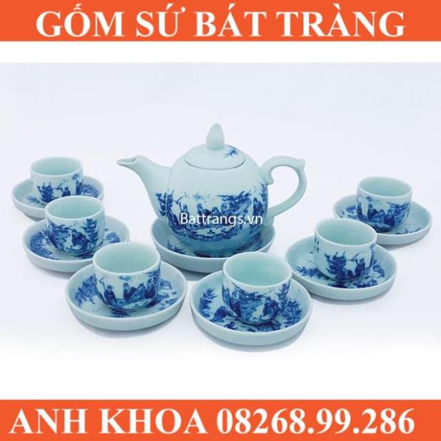 Bộ ấm chén vẽ trúc lâm thất hiền - Gốm sứ Bát Tràng Anh Khoa