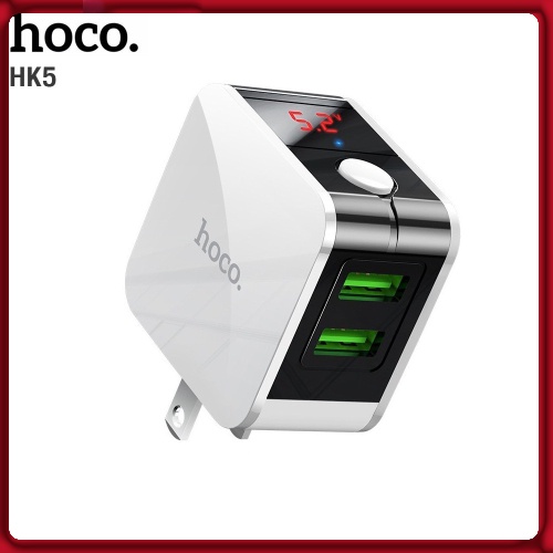 Củ sạc nhanh iphone - androi chính hãng Hoco HK5 Tự Ngắt Thông Minh Khi Đầy Pin ✔2 Cổng USB 2.4A đèn led đo thông số