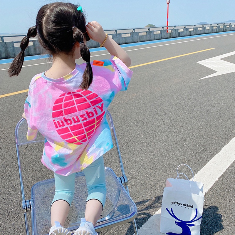 Bộ áo thun ngắn tay + quần legging màu sắc trẻ trung cho bé gái