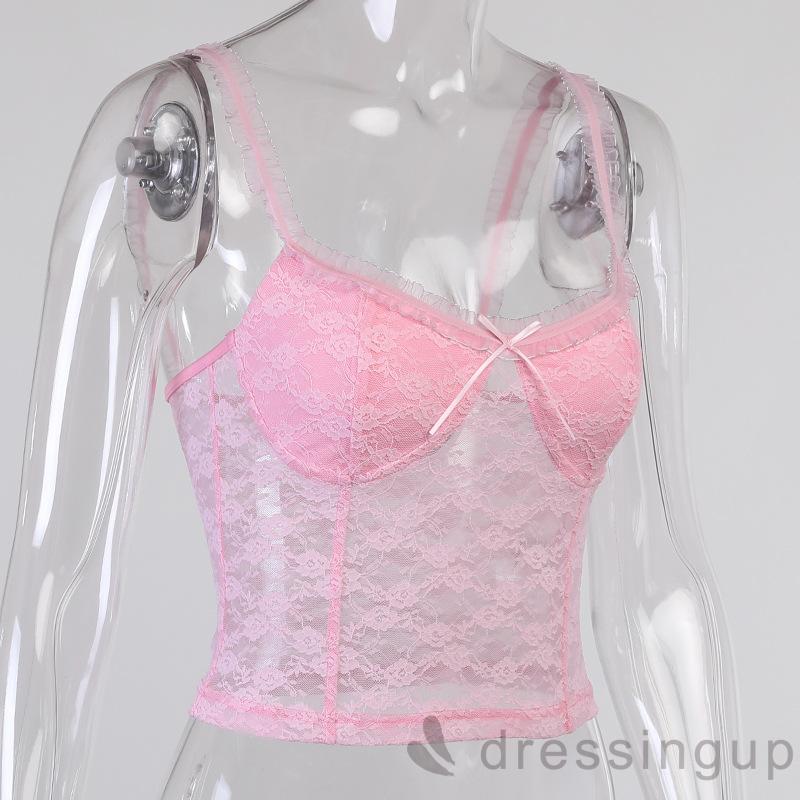 Áo Lửng Hai Dây Phối Ren Và Nơ Dành Cho Nữ