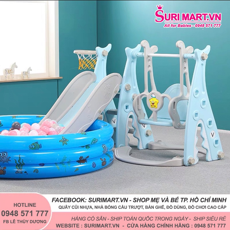 Bộ Cầu trượt xích đu cá mập loại to