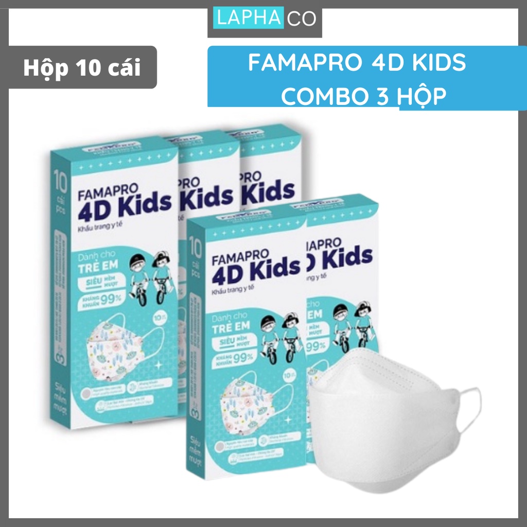 [4D MASK KIDS (KF94)- COMBO 5- HỘP 10 CÁI] Khẩu trang y tế cao cấp trẻ em kháng khuẩn 3 lớp Famapro 4D Kids